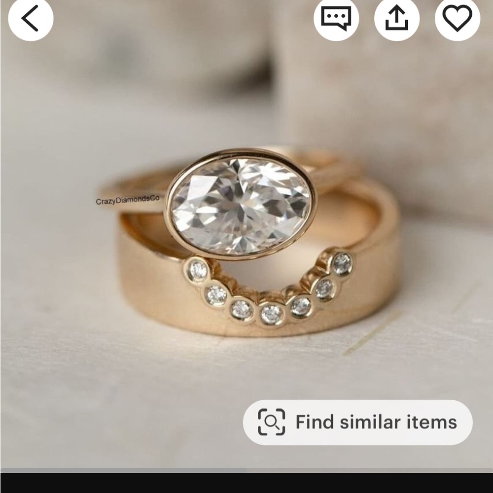 Wedding band, rose gold, moissanite diamond ring